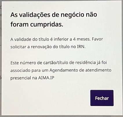 AIMA form error messages